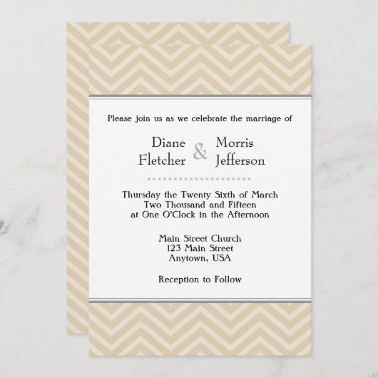 Tan Brown Beige Chevron Wedding Invitations Kaart (Voorkant / Achterkant)