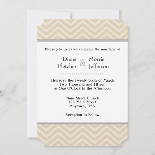 Tan Brown Beige Chevron Wedding Invitations Kaart (Voorkant)
