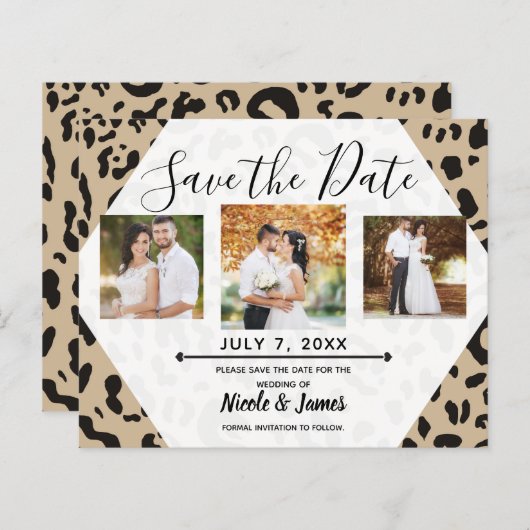 Tan Brown & Black Cheetah Leopard Save the Date (Voorkant / Achterkant)