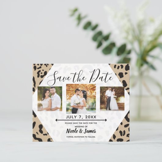 Tan Brown & Black Cheetah Leopard Save the Date (Staand voorkant)