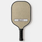Tan Brown Burlap Faux Fabric Voeg monogram toe Pickleball Paddle (Voorkant)