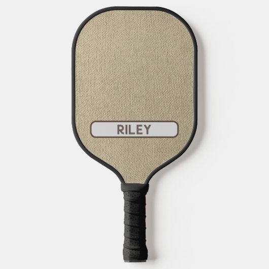 Tan Brown Burlap Faux Fabric Voeg monogram toe Pickleball Paddle (Voorkant)