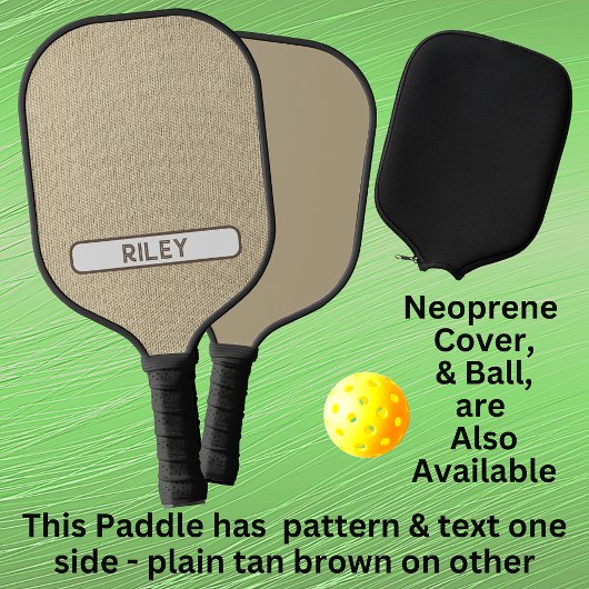 Tan Brown Burlap Faux Fabric Voeg monogram toe Pickleball Paddle