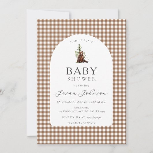 Tan Brown Check Plaid Gingham Boy Beer Baby shower Kaart (Voorkant)