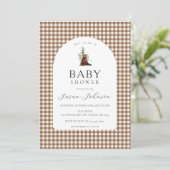 Tan Brown Check Plaid Gingham Boy Beer Baby shower Kaart (Staand voorkant)