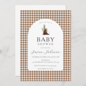 Tan Brown Check Plaid Gingham Boy Beer Baby shower Kaart (Voorkant / Achterkant)