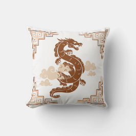 Tan Brown Chinoiserie Dragon & Clouds Kussen