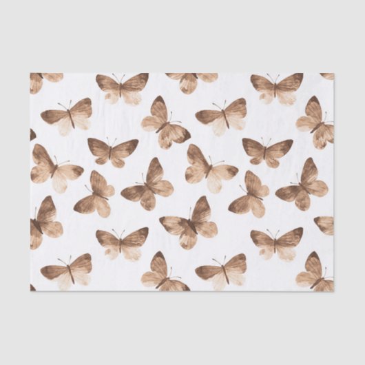 Tan Brown Cream Butterflies Verjaardag Tissuepapier (Voorkant)