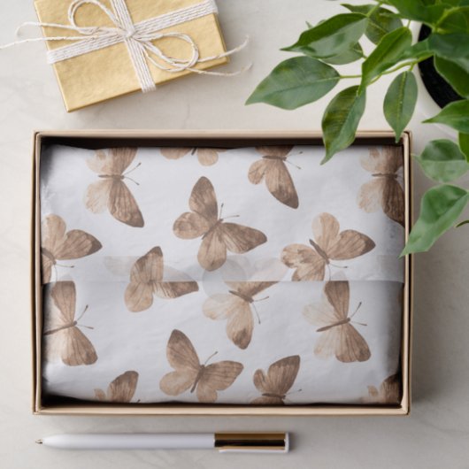 Tan Brown Cream Butterflies Verjaardag Tissuepapier (Geschenk)