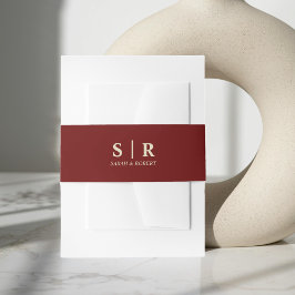 Tan Brown & Donkerrood Monogram Bruiloft Uitnodigingen Wikkel