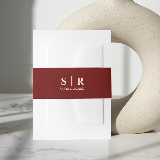 Tan Brown & Donkerrood Monogram Bruiloft Uitnodigingen Wikkel