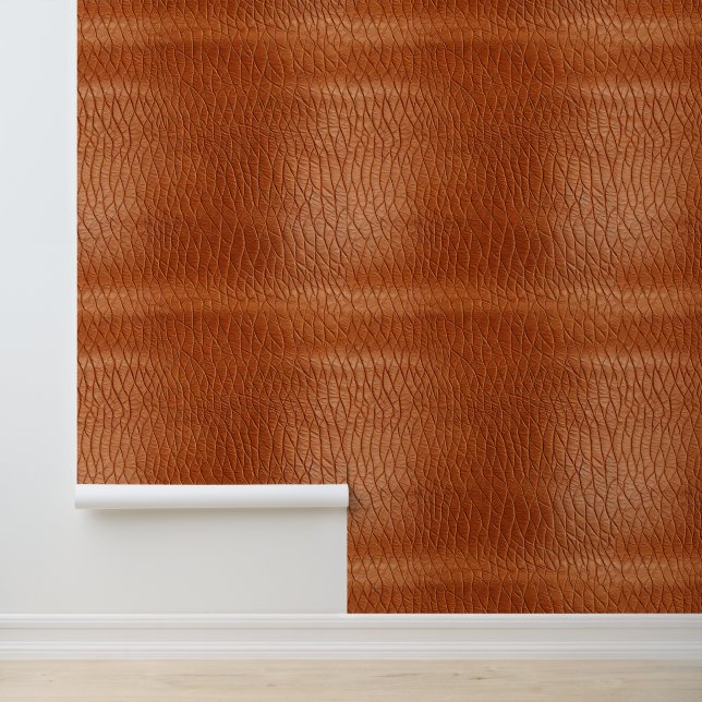 Tan Brown Faux Leather Abstract Behang (Applicatie)