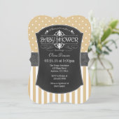 Tan Brown Gray Chalkboard Stripes Baby shower Kaart (Staand voorkant)