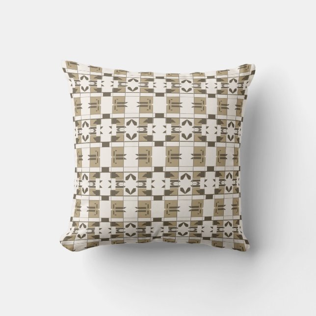 Tan Brown Off-White Checkerboard Kleine Kunst Tege Kussen (Voorkant)