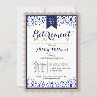 Tan Brown, White, Navy Blue Retirement Party Kaart