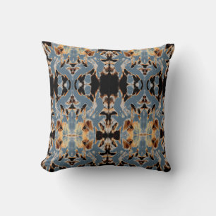 Tan Bruin Beige Zwart Blauw Mediterraan Mozaïeken Kussen