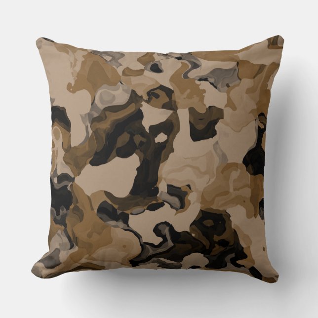 Tan, Bruin en Zwart Abstract Kussen (Voorkant)