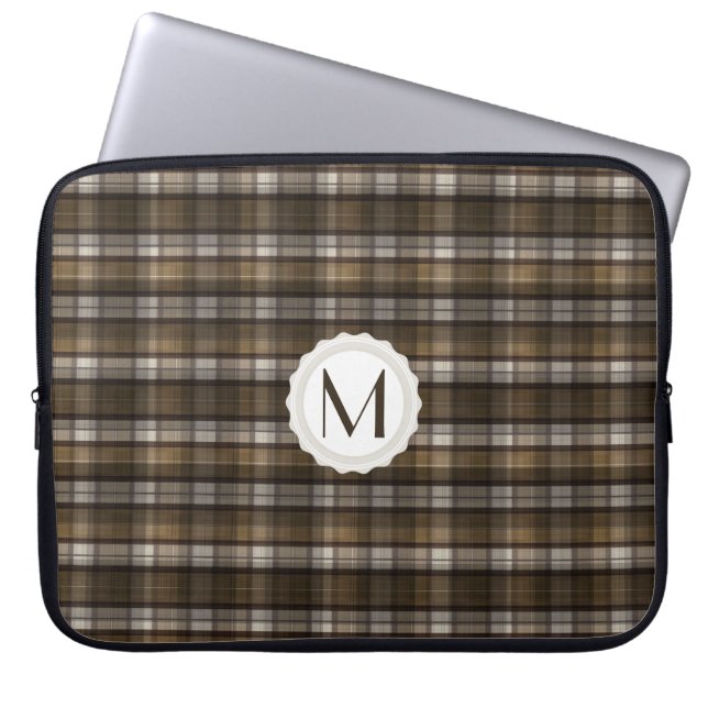 Tan & bruin gepersonaliseerd monogram laptop sleeve (Voorkant)