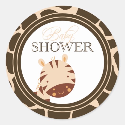 Tan + bruin zebra boys baby shower stickers (Voorkant)