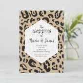 Tan Bruin & Zwarte Cheetah Luipaard Chic Bruiloft Kaart (Staand voorkant)
