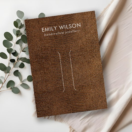 TAN BRUINE LEDEREN TEXTUUR HAARCLIP DISPLAY KAART VISITEKAARTJE