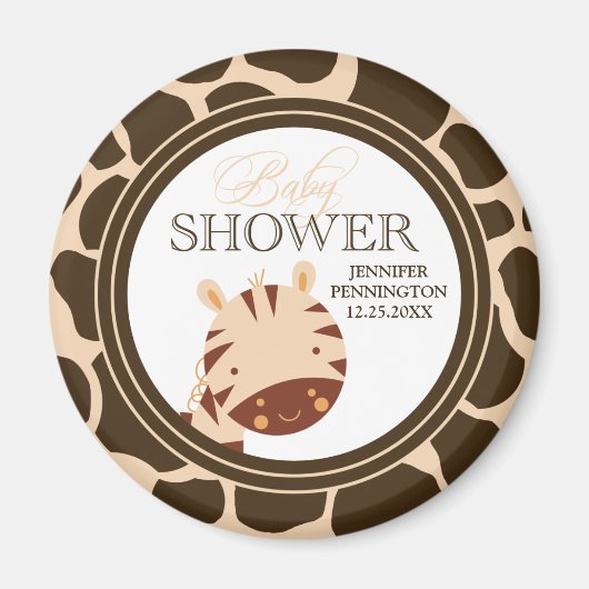 Tan + bruine zebra jongens baby shower magneet (Voorkant)