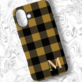Tan Buffalo Plaid Check iPhone 16 Plus Hoesje