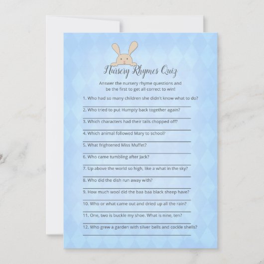 Tan Bunny Blue Argyle Nursery Rhymes Game Kaart (Voorkant)