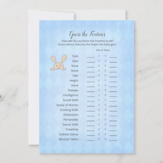 Tan Bunny Blue Argyle raadt het spel Kaart (Voorkant)