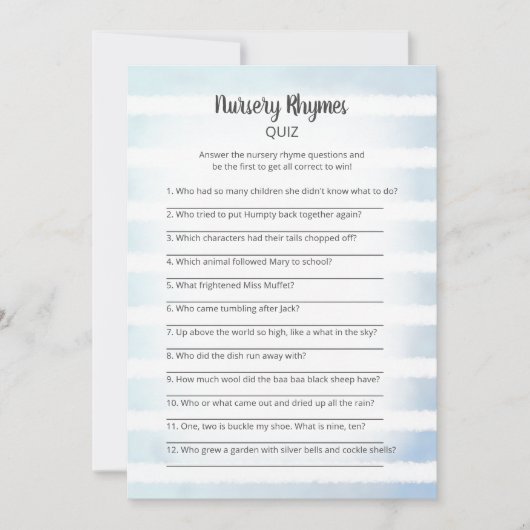 Tan Bunny Blue Nursery Rhymes Quiz Game Kaart (Voorkant)