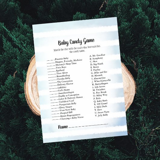 Tan Bunny Blue Snoep Baby shower Game Kaart