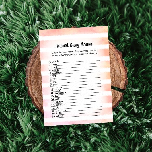 Tan Bunny Coral Animal Baby Names Game Kaart