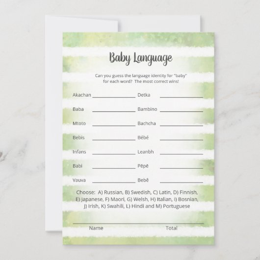 Tan Bunny Green Baby Language Game Kaart (Voorkant)