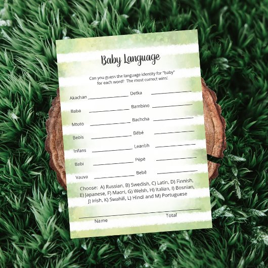 Tan Bunny Green Baby Language Game Kaart