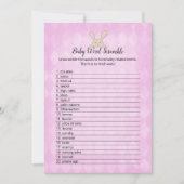 Tan Bunny Paarse Argyle Baby Word Scramble Game Kaart (Voorkant)