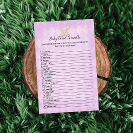 Tan Bunny Paarse Argyle Baby Word Scramble Game Kaart