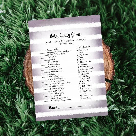 Tan Bunny Paarse Baby Baby shower Game Kaart