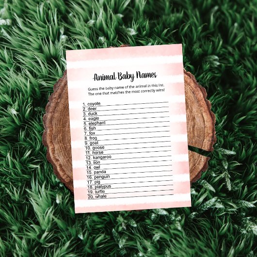 Tan Bunny Pink Animal Baby Names Game Kaart