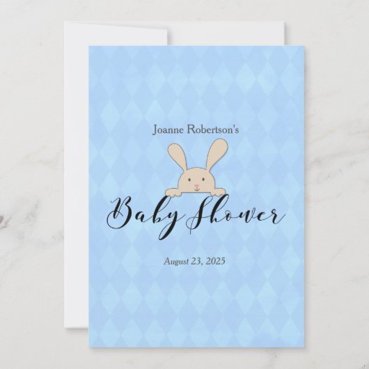 Tan Bunny Rabbit Blue over onder Shower Game Kaart (Achterkant)