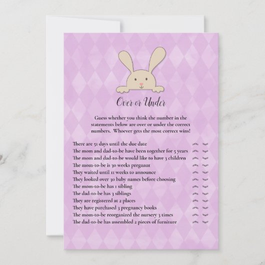 Tan Bunny Rabbit Paars onder Shower Game Kaart (Voorkant)