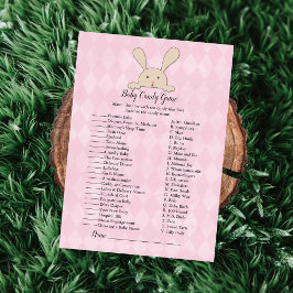 Tan Bunny Rabbit Pink Baby Shower Game Kaart