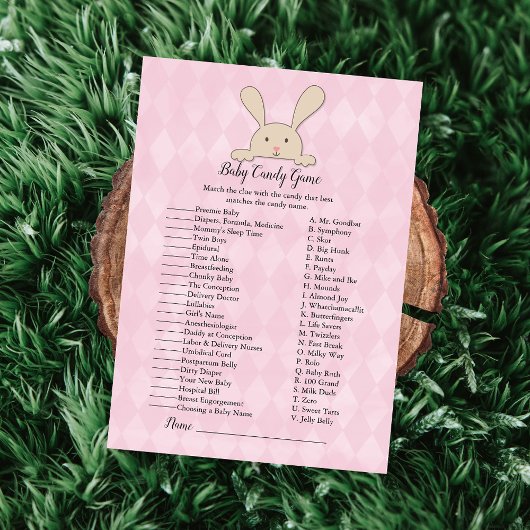 Tan Bunny Rabbit Pink Baby Shower Game Kaart