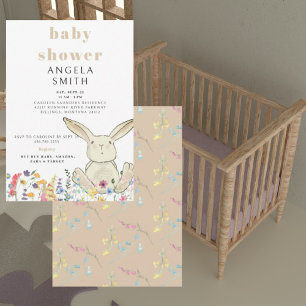 Tan Bunny & Wildflower Kleurrijk Baby shower Kaart