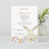 Tan Bunny & Wildflower Kleurrijk Baby shower Kaart (Staand voorkant)