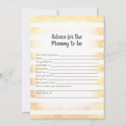 Tan Bunny Yellow Advice voor mammie Shower Game Kaart (Voorkant)