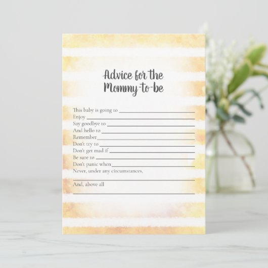 Tan Bunny Yellow Advice voor mammie Shower Game Kaart (Staand voorkant)