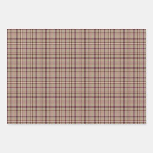 Tan Burgundy Plaid Classic Pattern Inpakpapier Vel (Voorkant)
