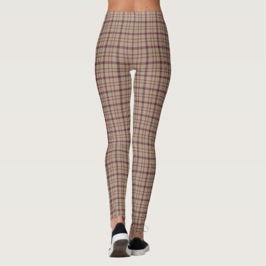Tan Burgundy Plaid Classic Pattern Leggings (Achterkant)
