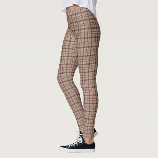 Tan Burgundy Plaid Classic Pattern Leggings (Links)