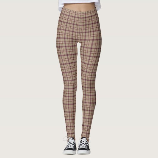 Tan Burgundy Plaid Classic Pattern Leggings (Voorkant)